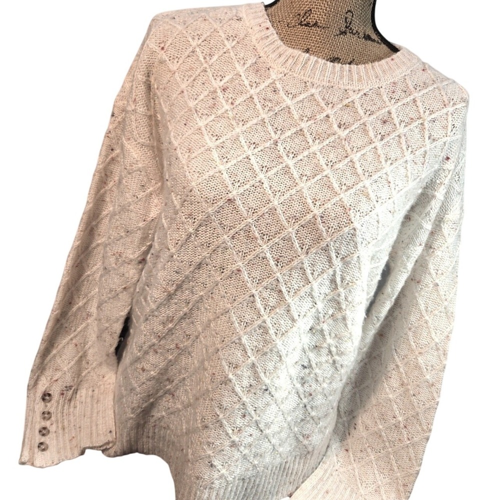 Diamond Knit Pullover Sweater Womens Med Cream Multi Fleck Y2K Preppy Cozy Soft